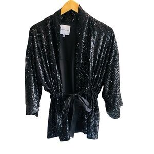 GIBSON LATIMER Women's Black Sequin Formal Kimono Jacket